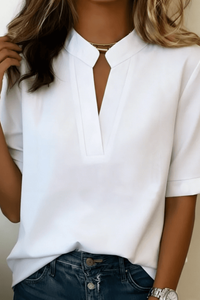 Refined Detail V-Neck Casual Blouse