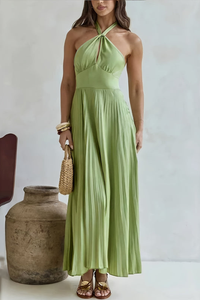 Backless Pleated Square Neck Midi Dresses