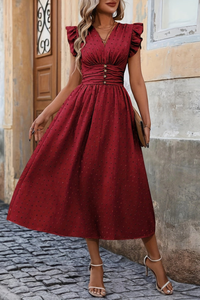 Boho Pleated Midi Dresses Floral