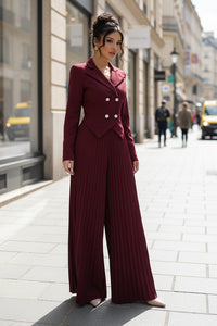 Pleated Wide Leg Pant Suit Set