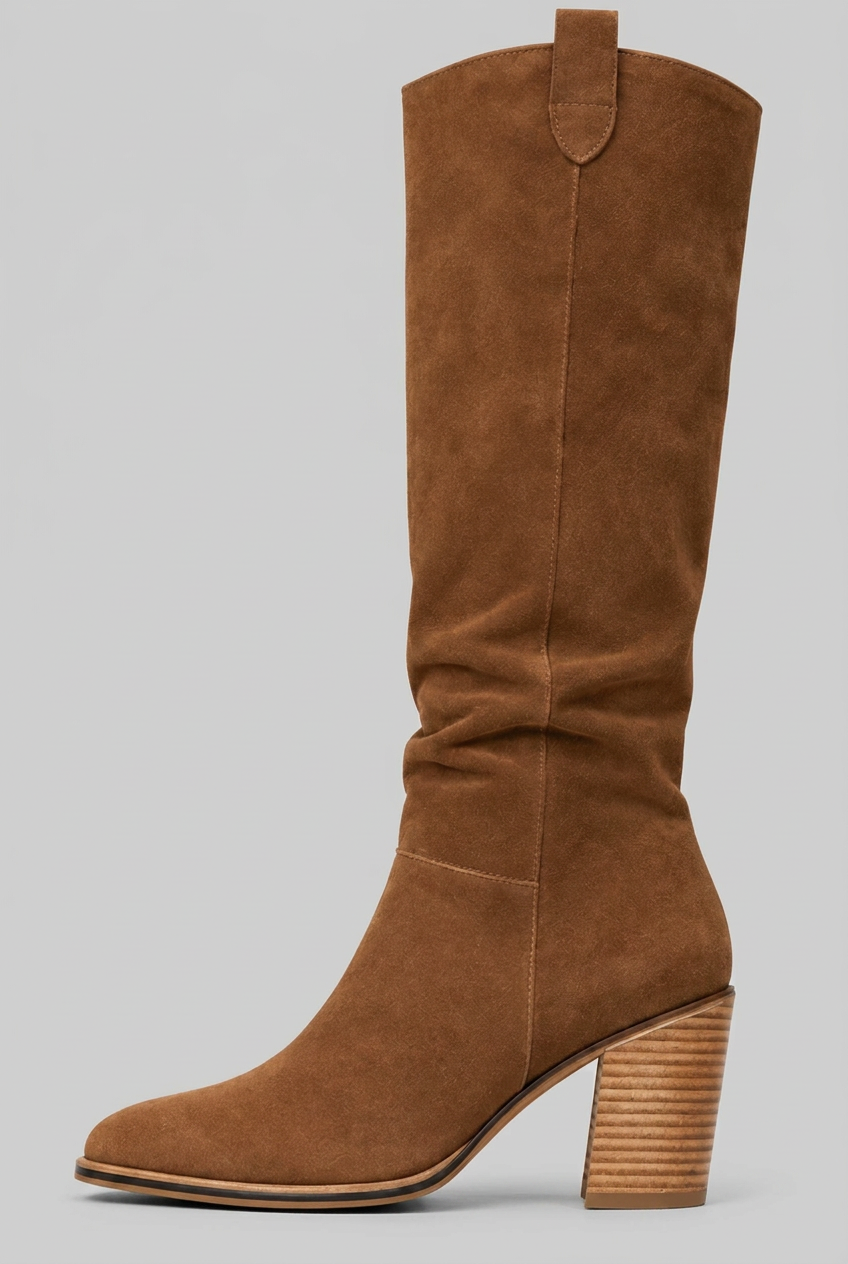 Knieshohe Stiefel mit Blockabsatz