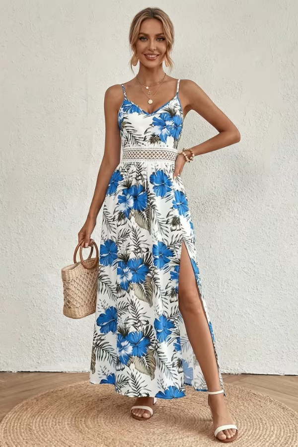 Floral V Neck Sleeveless Maxi Dress