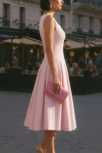 Square Pleated Midi Dresses Elegant