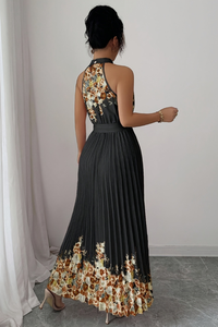 Floral Pleated Square Neck Midi Dresses