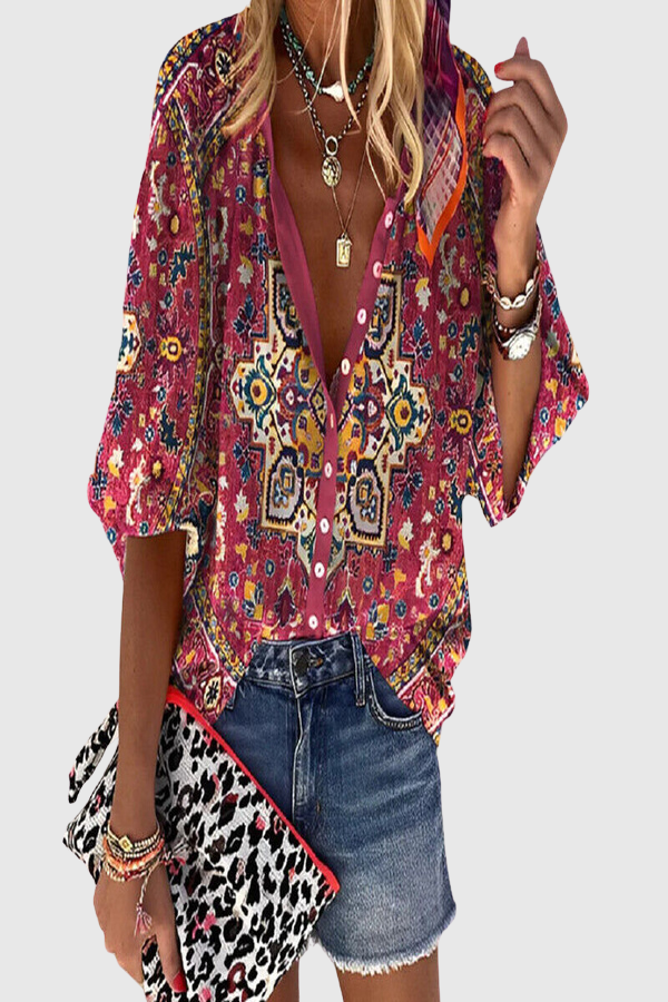 Floral Button Front Blouse