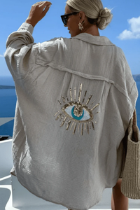 Beaded Linen Shirt Short Sleeve