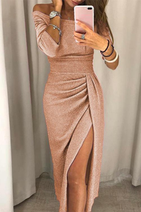Off Shoulder Split Evening Dress