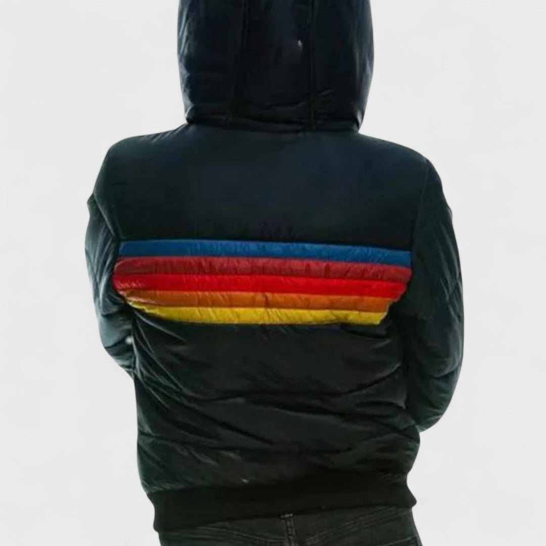 Quilted Striped Zip Front Puffer Jacket