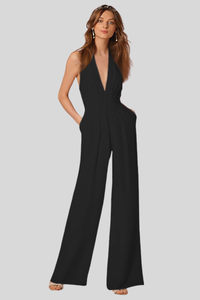 Deep V Neck Wide Leg Jumpsuit