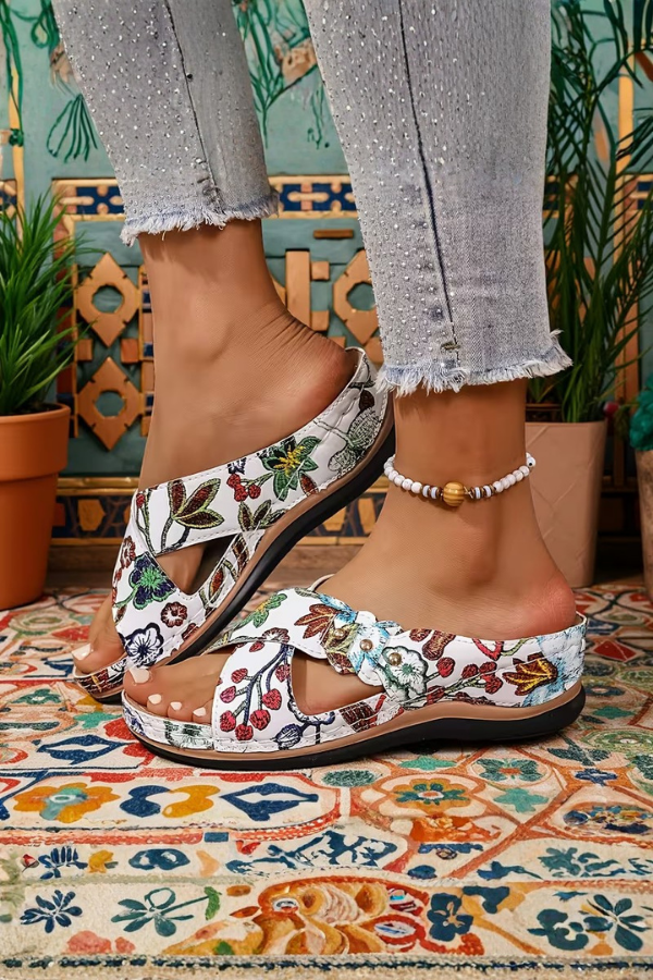 Perforated Wedge Comfort Slip On Sandals
