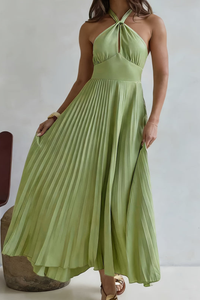 Backless Pleated Square Neck Midi Dresses