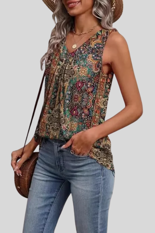 Boho Ruched V Neck Blouse
