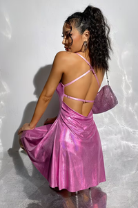 Sleek Backless Halter Mini Dress
