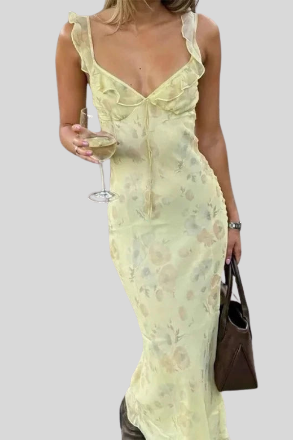 Floral Pleated Halter Neck Midi Dresses