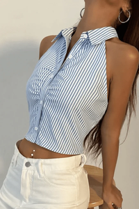 Striped Sleeveless Crop Shirt