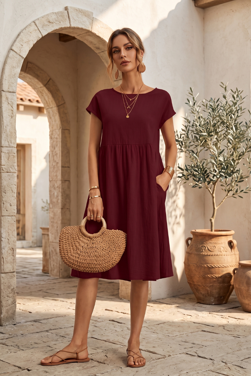 Elegant Side Pocket Midi Dress