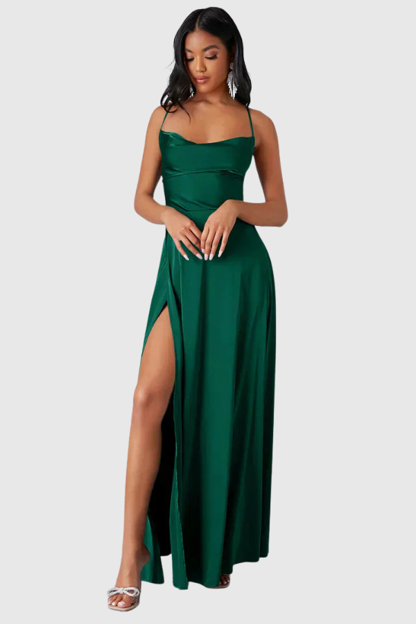 Backless Draped Neck Evening Gown