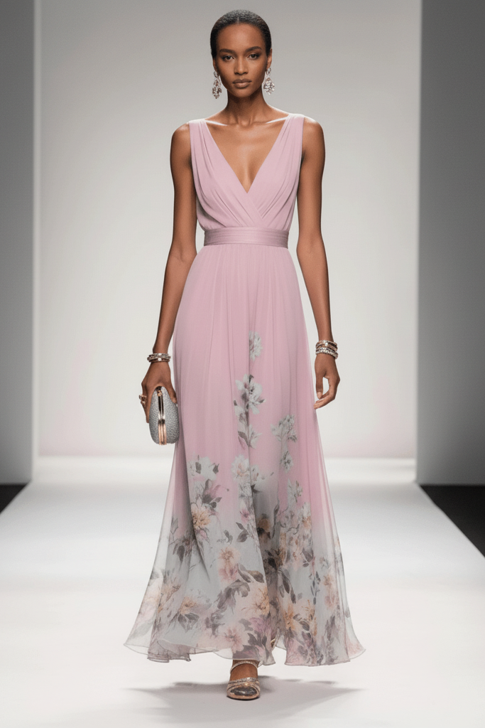 Romantic Floral Chiffon Maxi Dress