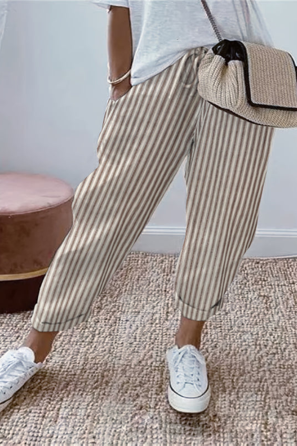 Vacation Cropped Summer Pants Striped