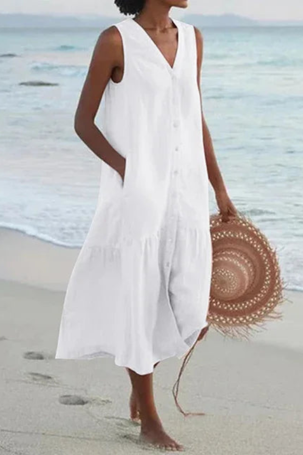 Vintage V Neck Pocket Dress