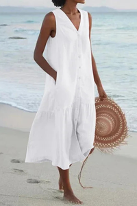 Vintage V Neck Pocket Dress