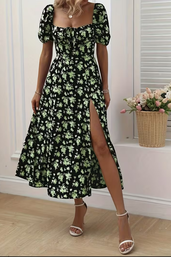 Floral Slit Design Midi Dress