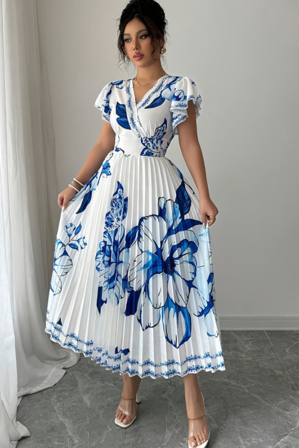 Floral Pleated Midi Dresses Vacation