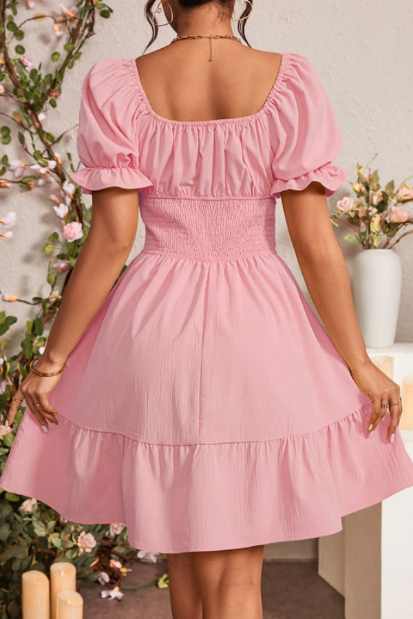Graceful Pleated Square Neck Midi Dresses