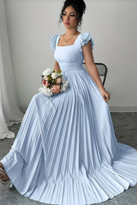 Summer Floral Square Neck Pleated Midi Dresses