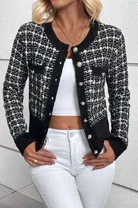 Chic Checked Knit Cardigan