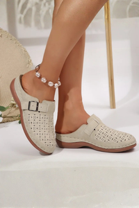 Perforated Buckle Slip On Mule Shoes