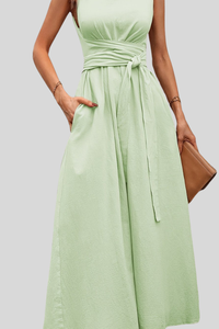 Casual Pleated Halter Neck Midi Dresses