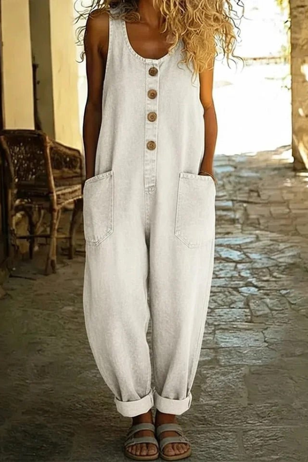 Relaxed Fit Pocket Overall Jumpsuit