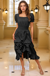 Elegant Pleated Square Neck Midi Dresses