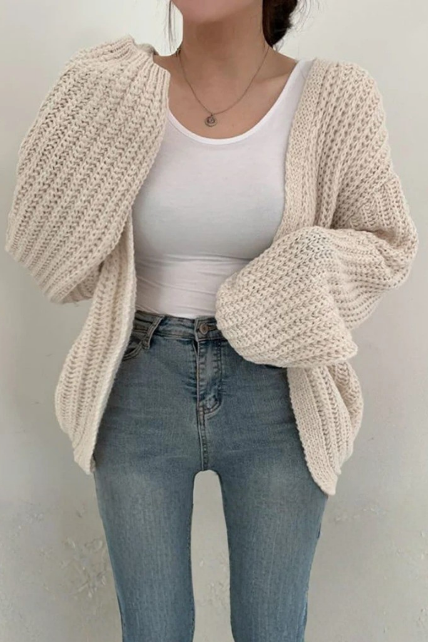 Cozy Knit Cardigan Balloon Sleeve