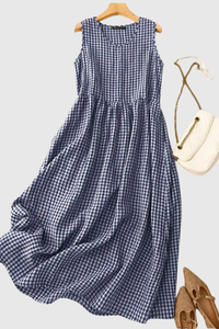Plaid Pleated Halter Neck Midi Dresses