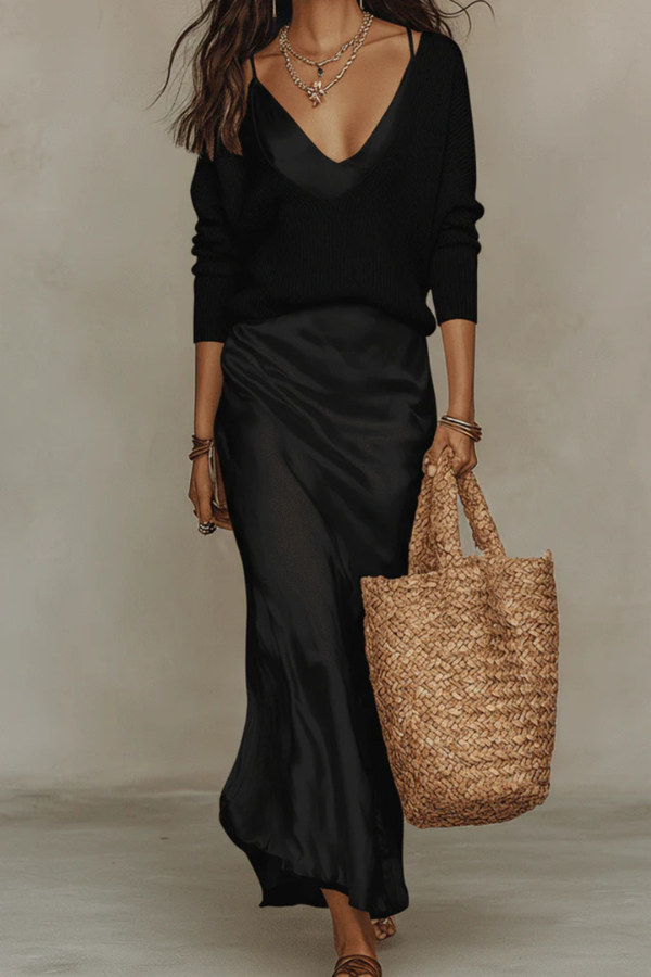 Elegant Midi Dress And Sweater Set