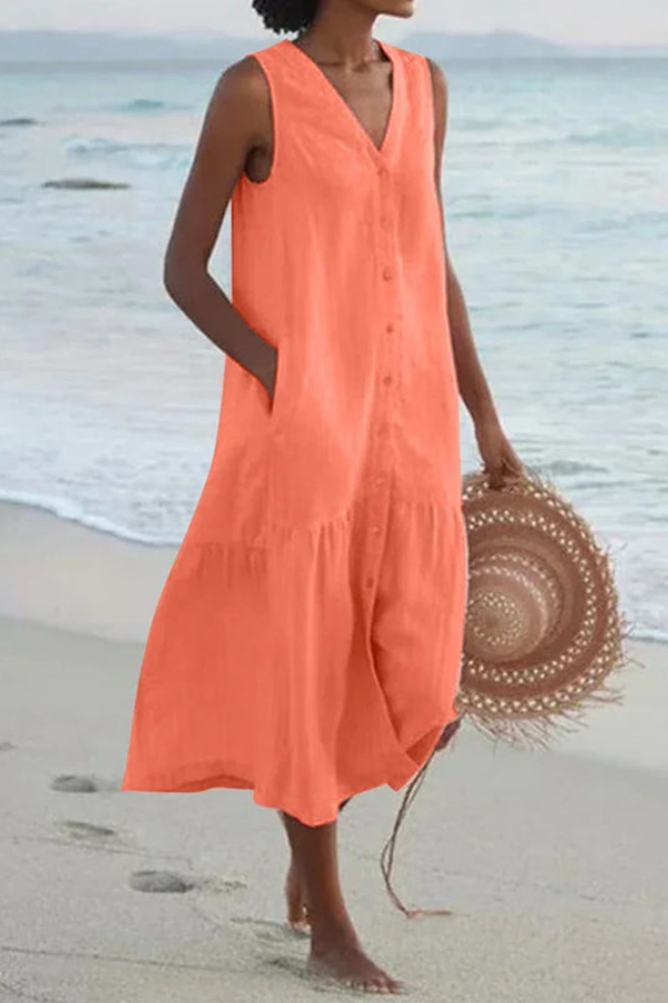 Vintage V Neck Pocket Dress