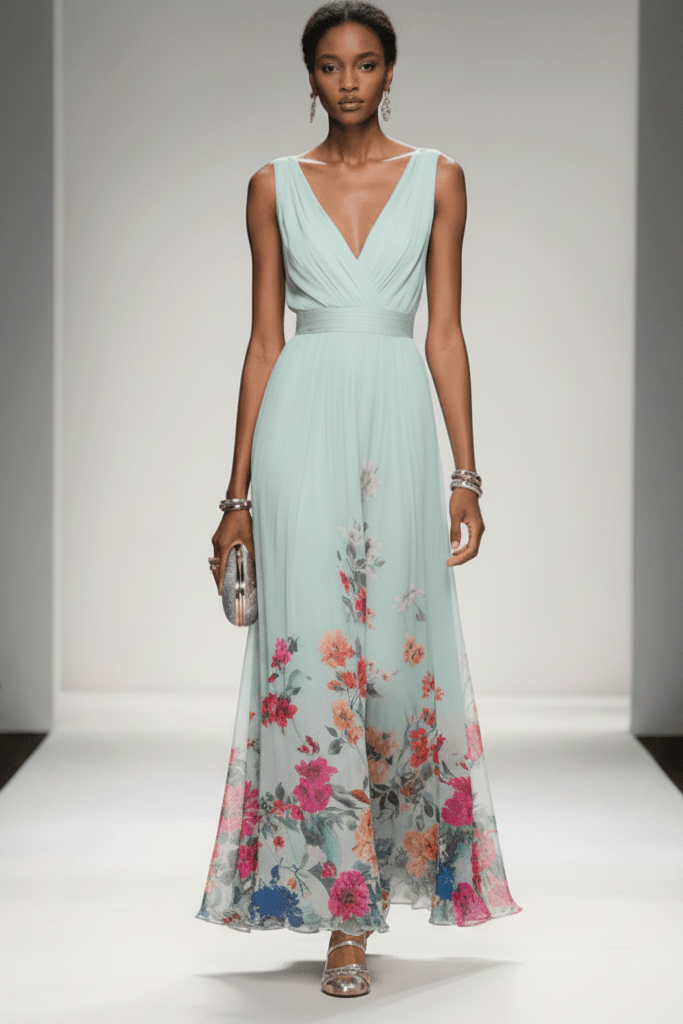 Romantic Floral Chiffon Maxi Dress