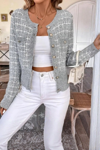 Chic Checked Knit Cardigan