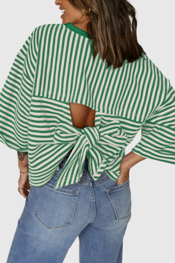 Striped Back Bow Summer Top