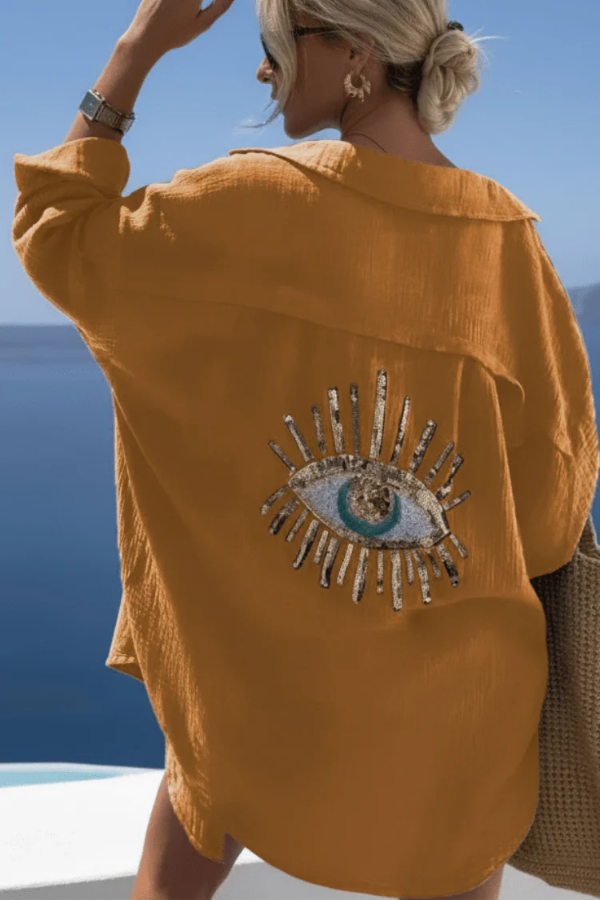 Beaded Linen Shirt Short Sleeve