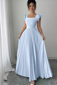 Summer Floral Square Neck Pleated Midi Dresses