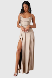 Backless Draped Neck Evening Gown