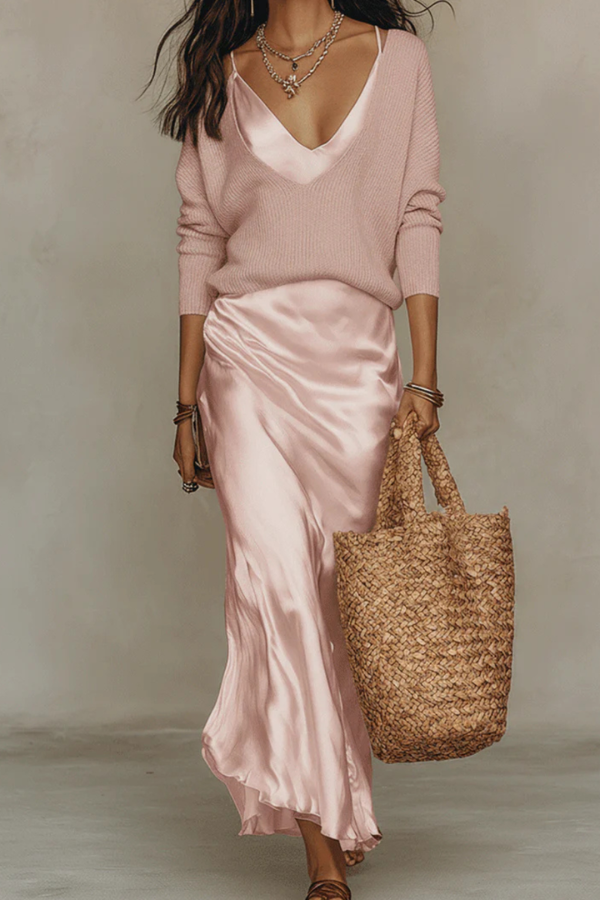 Elegant Midi Dress And Sweater Set