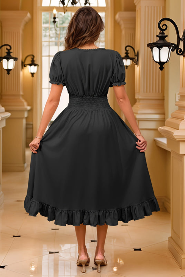 Elegant Pleated Square Neck Midi Dresses