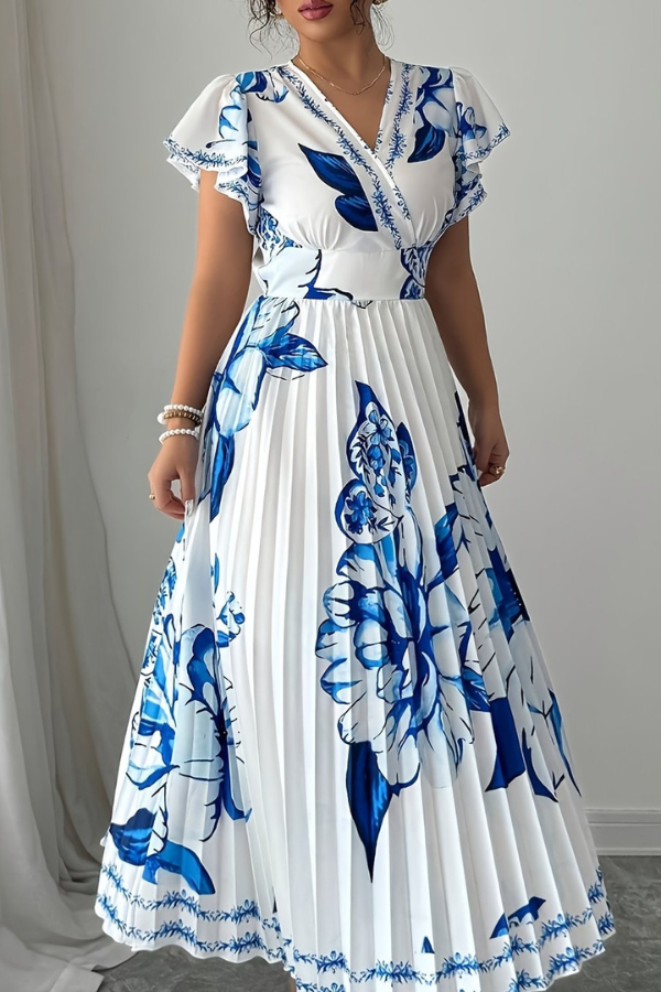 Floral Pleated Midi Dresses Vacation