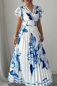 Floral Pleated Midi Dresses Vacation