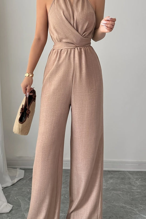 Pleated Twist-Waist Maxi Jumpsuit