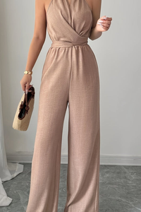 Pleated Twist-Waist Maxi Jumpsuit